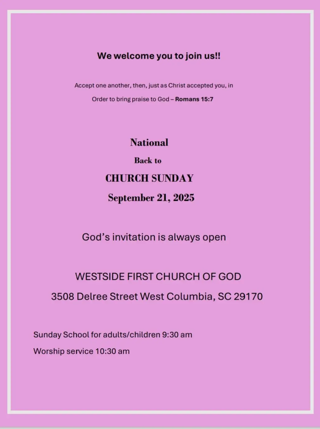 Westside Church West Columbia SC 29169, 29170, Church of God, Pastor Jerod Davis, Westside Church of God, Delree St West Columbia, Fall Flyer Westside Church West Columbia SC 29169, 29170, Church of God, Pastor Jerod Davis,